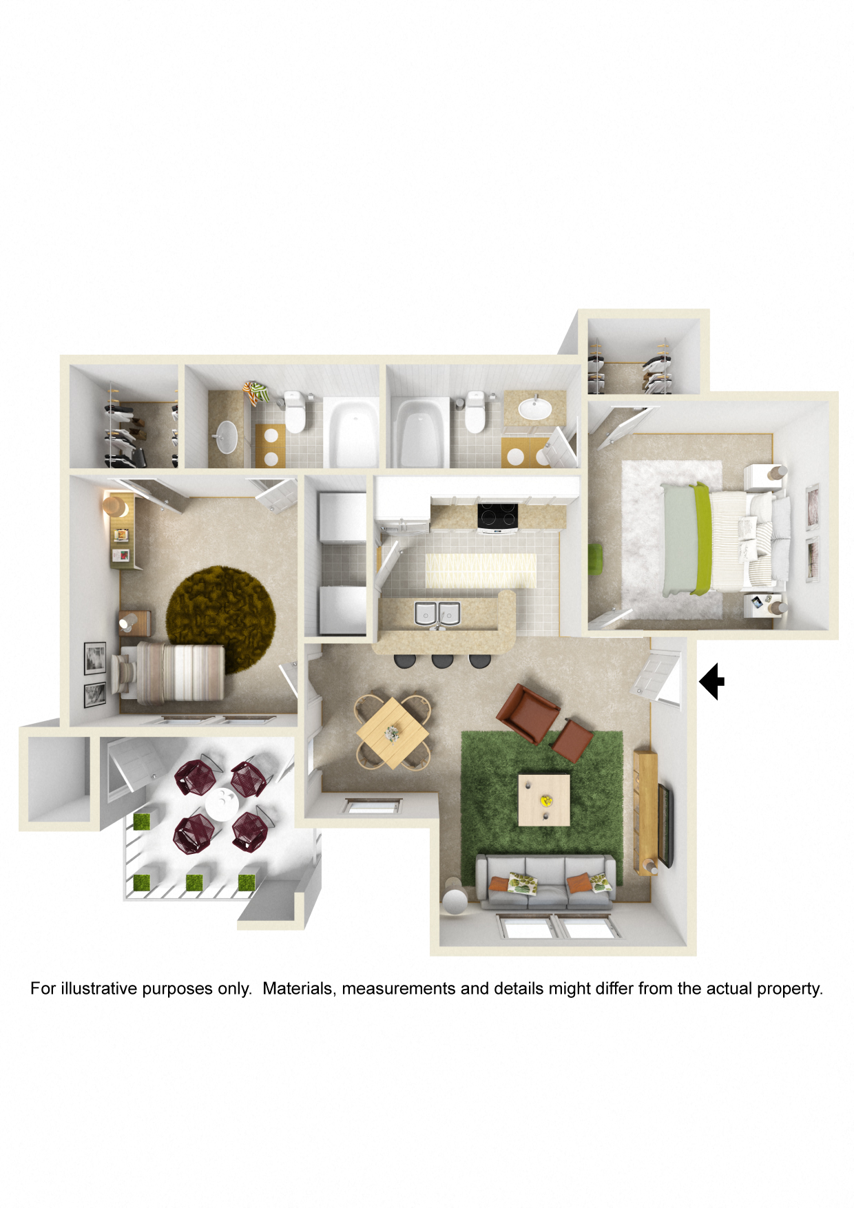 Floor plan for 2 beds, 2 baths, 846 sqft
